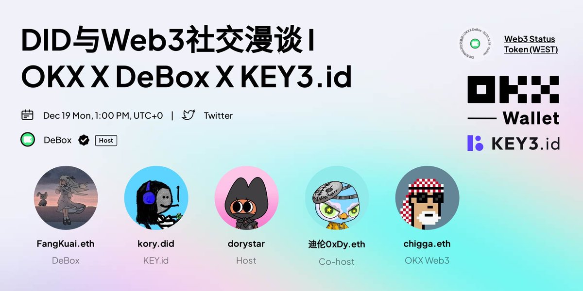DeBox_CN's tweet photo. 📣【Twitter Space】DID与Web3社交漫谈 | OKX ✖ DeBox ✖https://t.co/T83oxF8ZZL

⏰活动时间:2022.12.19 21:00 (UTC+8) 

📍地点:https://t.co/2xXwpiSOAE…

🎁奖励：瓜分260USDT
https://t.co/4tWVmeoMOQ

https://t.co/seWaijmGz4 https://t.co/LmTBVzGZNS