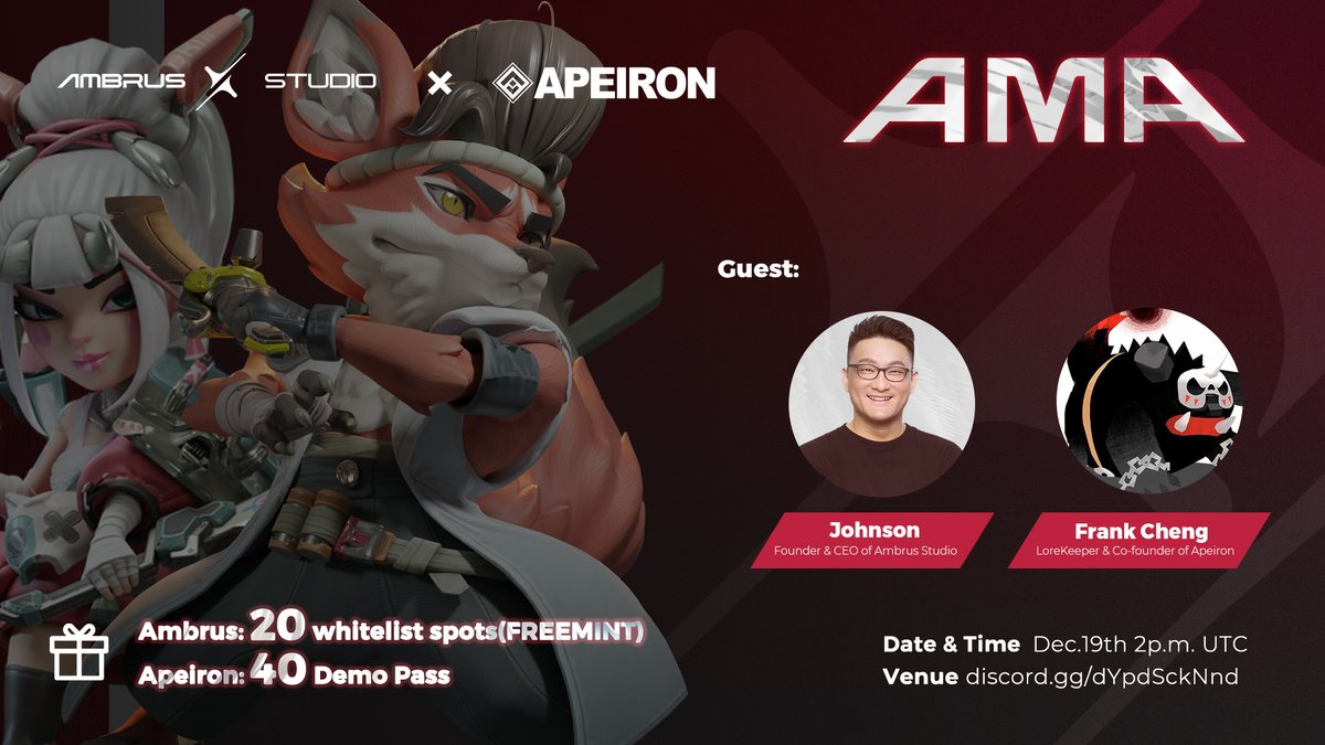 ✨Join AMA w/<a href="/ApeironNFT/">Apeiron</a>  &amp; <a href="/Johnson_ambrus/">Johnson Yeh | E4C</a> to win

-20 whitelist spots of Thorn #FreeMint  #Giveaway 
-40 Demo Pass(Apeiron)

Date&amp;Time： Dec 19th, 2p.m.(UTC)
Venue: discord.gg/dYpdSckNnd