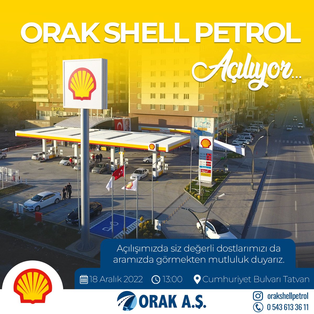 bitlisbulten's tweet photo. "Orak Shell Petrol açılışına tüm halkımız davetlidir"
(Orak A.Ş.)
Tarih: 18 Aralık 2022 (Pazar)
Saat: 13.00 (Tatvan Merkez)
Adres: Cumhuriyet Bulvarı
(eski otogar karşısı)
#Bitlis #Tatvan #ShellPetrol #OrakPetrol #OrakShellPetrol https://t.co/BU3kZhv0Q5