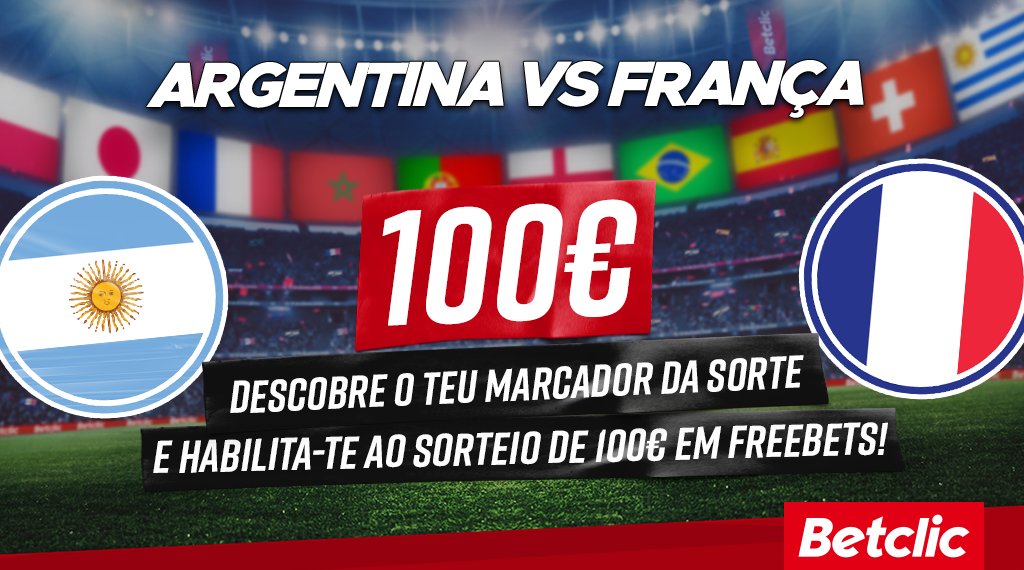 Acreditas que vais ter um PAIO na FINAL DO MUNDIAL entre a Argentina e França? Se o teu jogador marcar, habilitas-te ao sorteio de 10€ em Freebets para 10 pessoas! - Dá RT + Like - Comenta com #MundialBetclic + User Betclic Termina hoje às 15h. Pago dia 19 de dezembro.