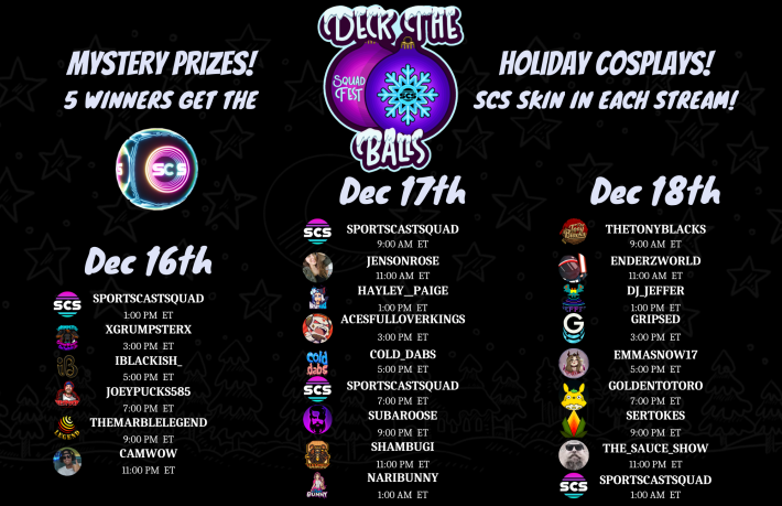 Enderzworld's tweet photo. Little less than 8 hours until my turn to take over the reigns for SQUAD FEST!!! Let's GO!!!
https://t.co/pPjlghrrAi
#SquadFest #MarbelsOnStream #DeckTheBalls #Holidays #Santa https://t.co/yPLHiBcvbw