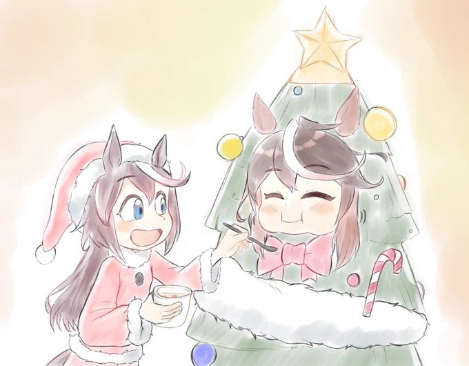 落書き 手が使えないからテイオーに食べさせてもらう会長ツリー 