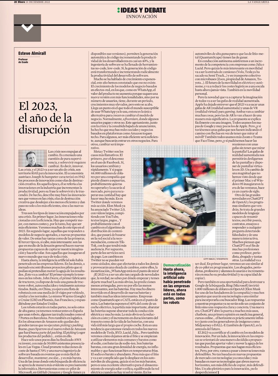 ealmirall's tweet photo. 2023, el año de la Disrupción 👉 ¿Qué pasará? 👉 en @LaVanguardia 👇👇👇 https://t.co/sTMgyeKI9g