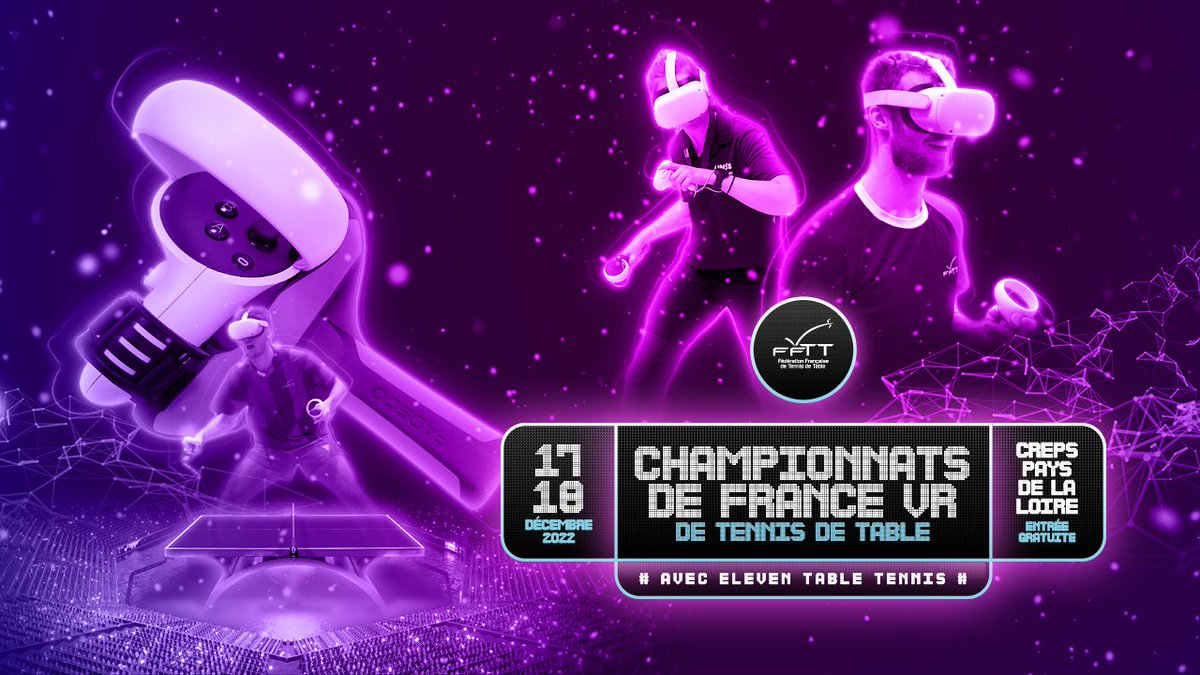 ffttofficiel's tweet photo. 🏓C'est parti pour cette deuxième journée qui déterminera le premier champion de France de la discipline du PingVR 🇫🇷
Pour suivre le live ⬇️
📺https://t.co/qHWcq4n8x1
📺https://t.co/qHWcq4n8x1
📺https://t.co/qHWcq4n8x1
#PingVR @ElevenVR https://t.co/6bZdm3YNar