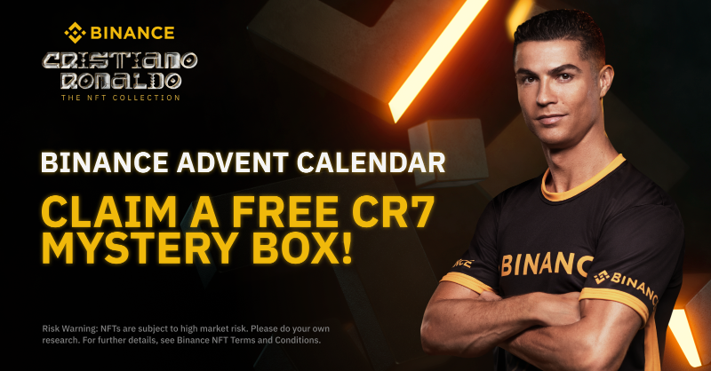 binance's tweet photo. Login to the #Binance Advent Calendar and unwrap Day 18 to claim a free CR7 Mystery Box!

There are 100,000 Mystery Boxes up for grabs, on a first come, first serve basis. 

Secure yours today 🎁