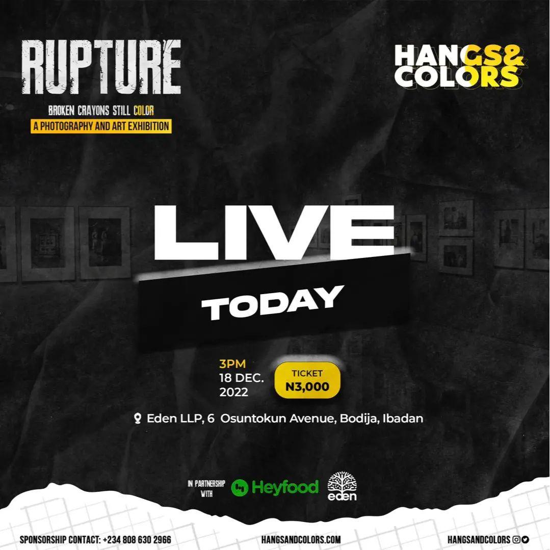 HangsandColors's tweet photo. Where will you be by 3pm today???

If I were you I’ll be at the venue of the biggest art exhibition and event in the city of Ibadan.

The AFTER-PARTY for all kicks off by 7pm! 
Y'all should get your vibe and dance shoes ready cos we are about to RAVE like never before!!!!! https://t.co/rOXMWNc7K9