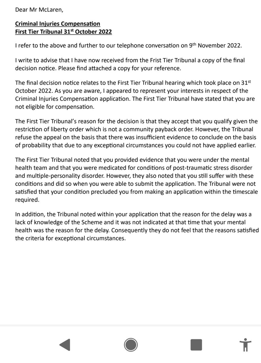 DeanfMclaren1's tweet photo. #PLEASEREADTHIS #HISTORICABUSE
I would like to hear from anyone who can "JUSTIFY"this decision  As a"SURVIVOR"who has been fighting the system for over 4yrs now ! WHY ! WHY ! I had to relive this horrific traumatic time of my life over and over to be told,,,
"SORRY OUT OF TIME" https://t.co/Y7ujw3NqZ4