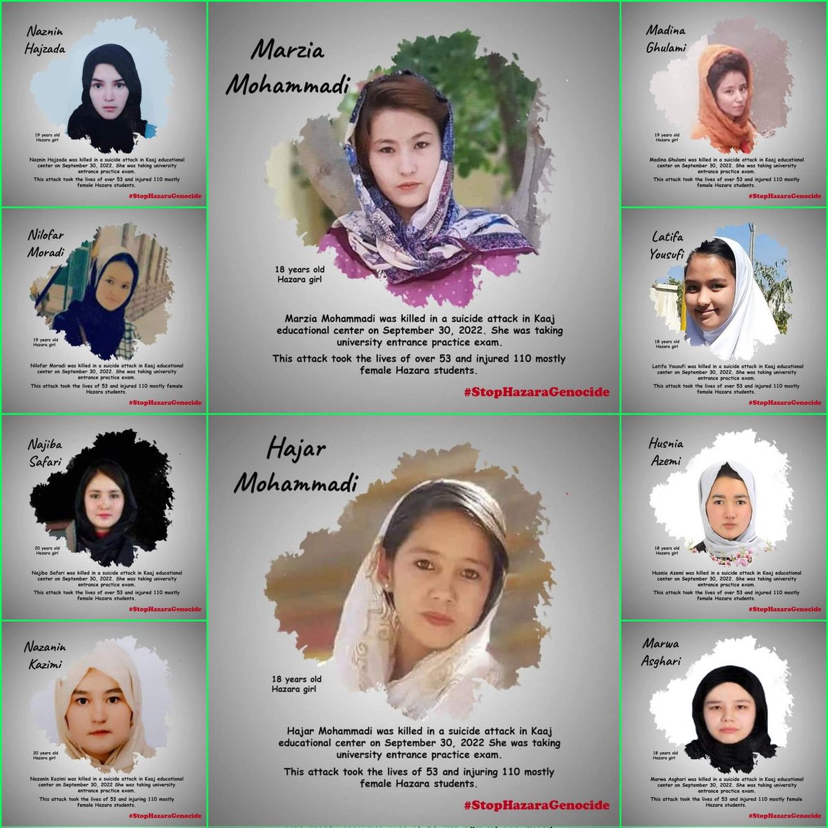 Najmah15S's tweet photo. آنها هزاره بودند، آنها جرمی نداشتند آنها بخاطر اموختن علم پرپر شدند و بخاطر این پرپر شدند که میخواستند بخوانند و بسازند وطنش را...
#StopHazaraGenocide https://t.co/Z3wiTjjVgG