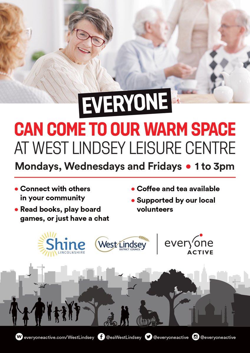 JUSTLincs's tweet photo. EVERYONE is Welcome at West Lindsey Leisure Centre WARM SPACE.
Mon, Wed &amp; Fri 1pm - 3pm.
- Connect with others. 🤼
- Read, play, chat. 📚🃏🗣
- Hot drinks available. ☕
💛
Supported by: @WestLindseyDC @shinelincs @EveryoneActive 
#warmspace #community #inclusion #support https://t.co/tp99Fb1dwY