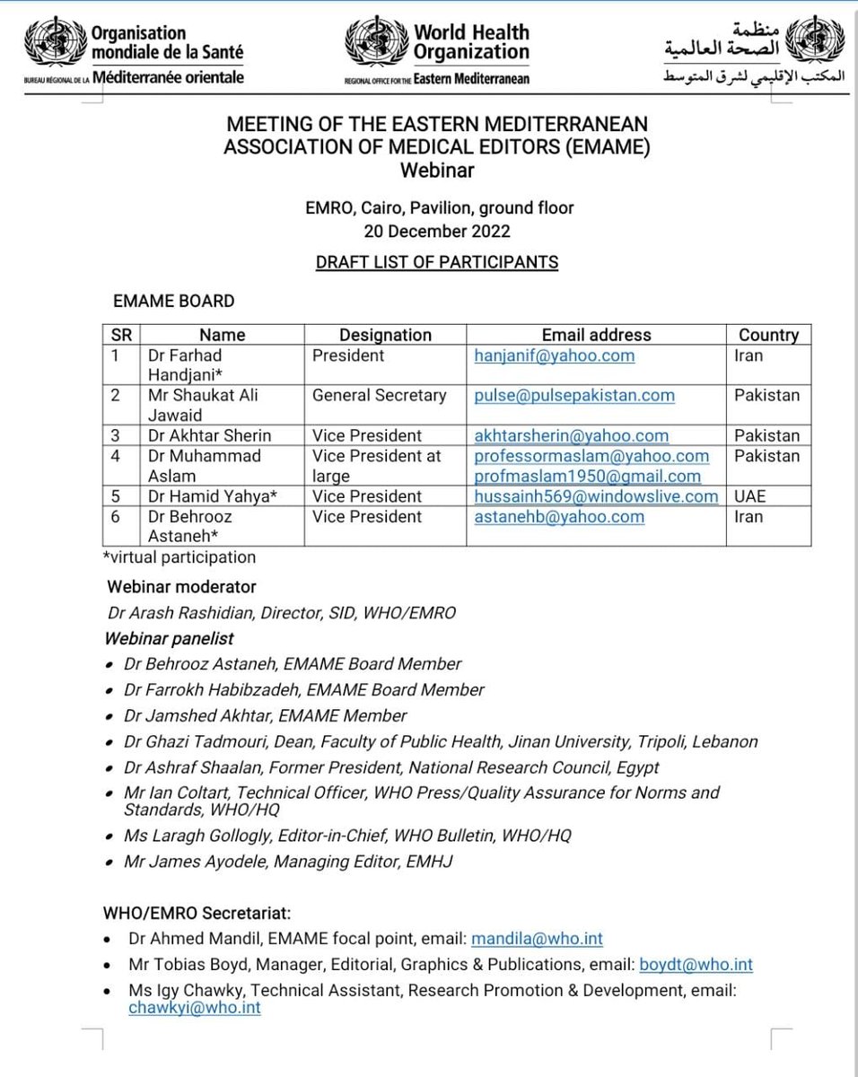 academia_kmu's tweet photo. Meeting of the Eastern Mediterranean Association of Medical #Editors #EMAME is scheduled on December 19-20, 2022, and the webinar on Dec 20, 2022 at @WHOEMRO office #Cairo #Egypt https://t.co/YtgQRCHCAm