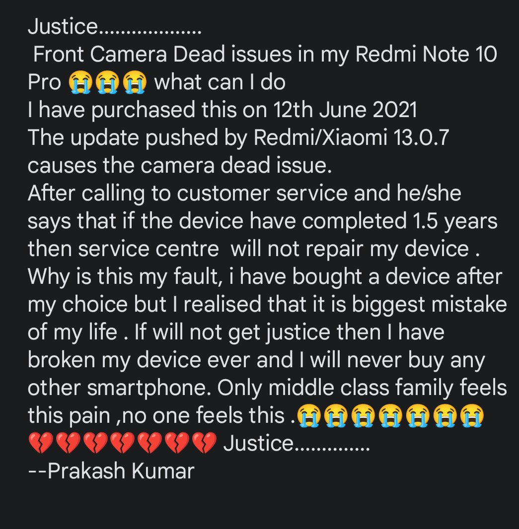 Prakash53503257's tweet photo. @techstarsrk I want justice....... Redmi INDIA 🇮🇳 https://t.co/qocD0dzf5j
