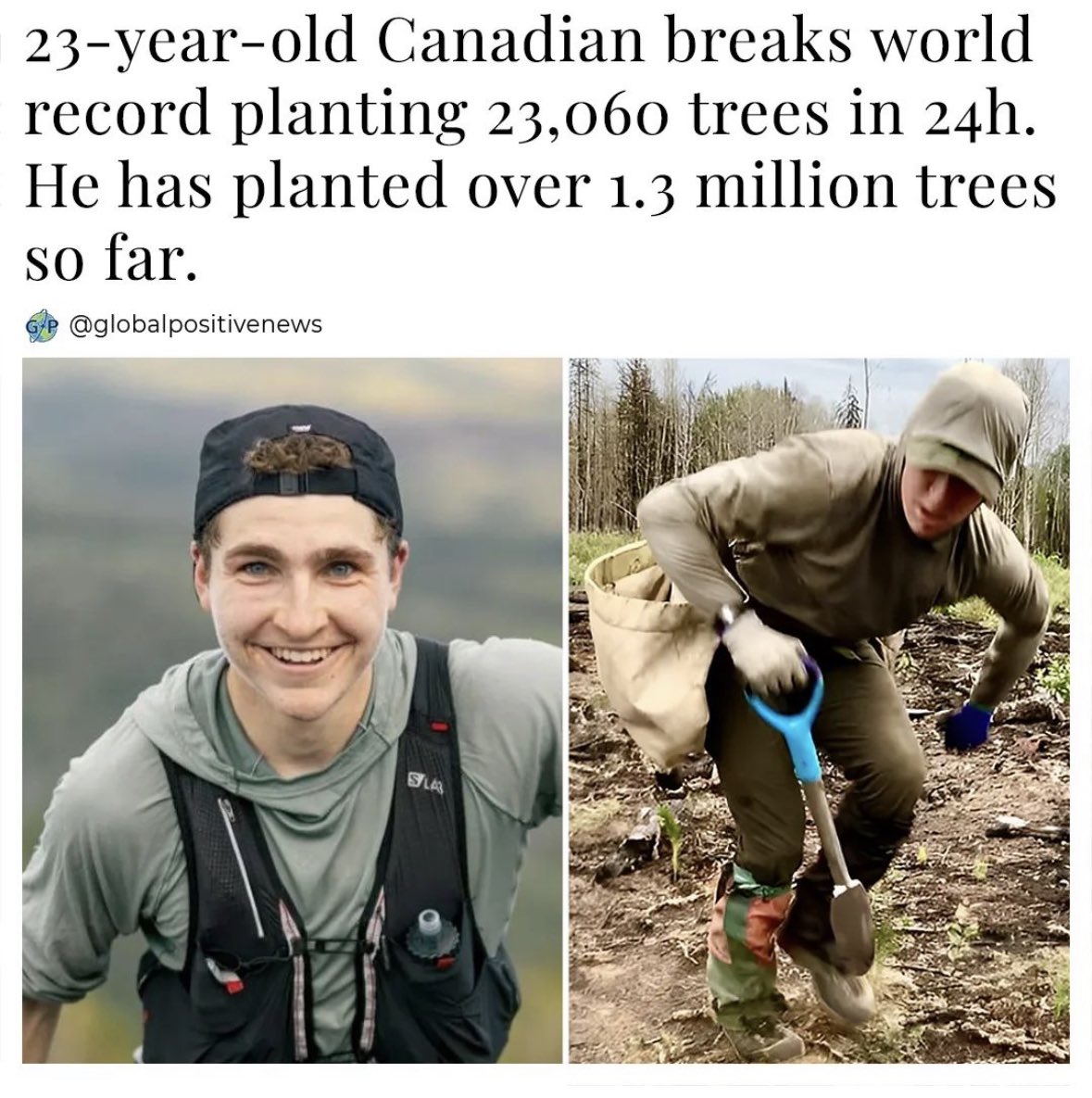 Antoine Moses, een 23-jarige Canadees, vestigde een nieuw Guinness World Record door in minder dan 24 uur meer dan 23.000 boompjes te #planten.
👏🏻🤯

 #herbebossen #bos #boom #bomen