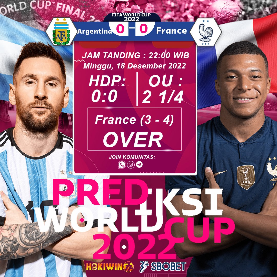 Hokiwin77Vip's tweet photo. kata kalian Argentina vs France Menang siapa nih? Kalo mimin lebih Mbappe kebanding Messi sih. yuk langsung cek livescore hingga streaming bola Live #WorldCup #FIFAWorldCupFinal #FinalWorldCup2022 #ArgentinaVsFrance #WorldCup ALL in Argentina Bobo Minggu https://t.co/d5i5fZDdHf