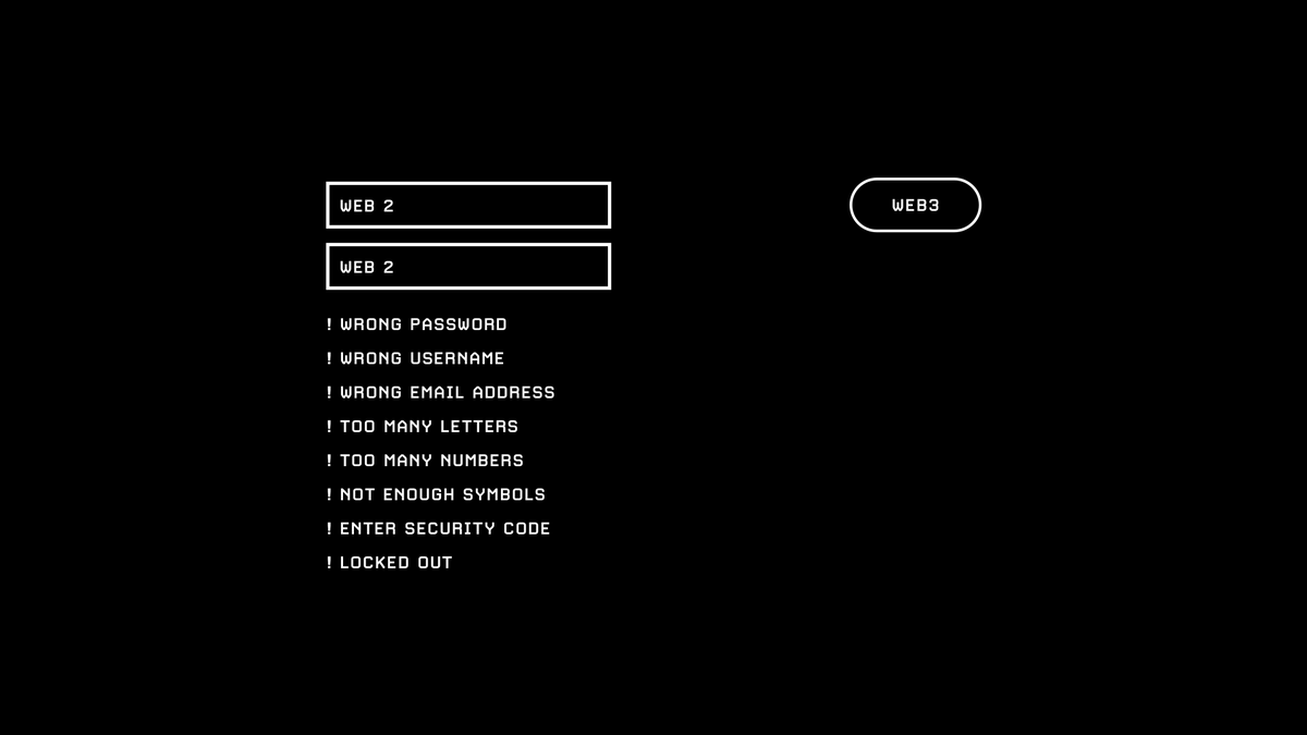 Web2 → Your Facebook profile, Instagram account, Gmail address

Web3 → Your Crypto Wallet

We will use our Wallets to:

- Connect with friends
- Stream &amp; Sell Content
- Access our Workspace
- Enter the online Economy
- Trade/Store Digital Assets
- Establish an Online Identity