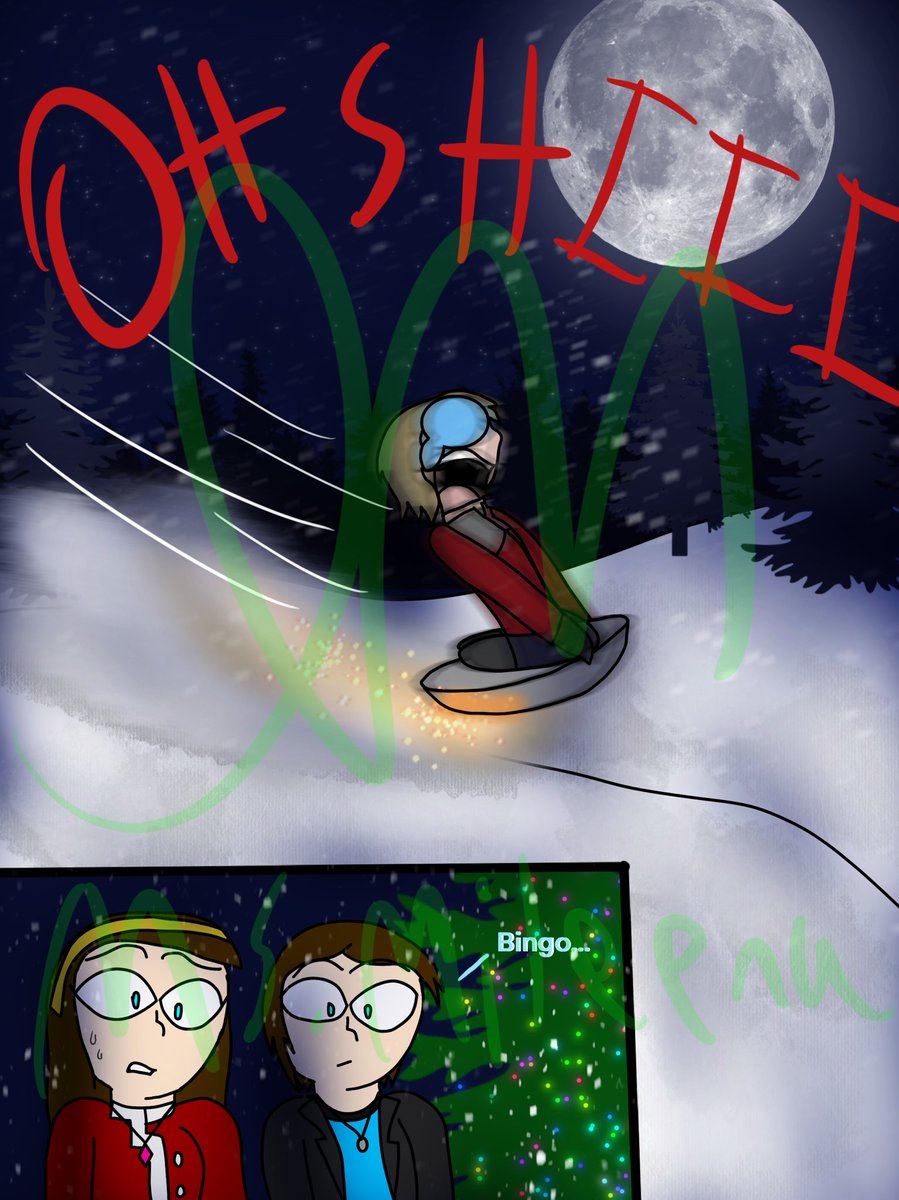 _MsMileena_'s tweet photo. Day 17: National Lampoon’s Christmas Vacation
I decided to use @NateIsOkIGuess sliding down the hill as fast as Sonic while My brother’s character, Mr. Sub-Zero and my Mcsona are watching it happen.
#inkdrawcember #inkdrawcember2022 #drawcember #drawcember2022 #decemberprompts https://t.co/2YNxMJmpxe