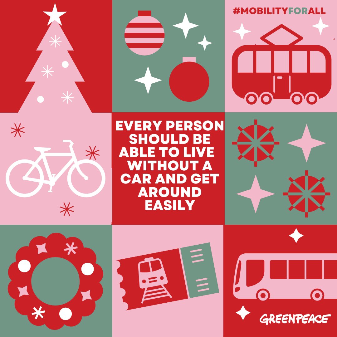 Cities for people not cars!  🚎🚆🚌

All we want for Christmas is for transport to be:

✅ Clean
✅ Affordable
✅ Accessible

#MobilityForAll

bit.ly/3YsCDl9
