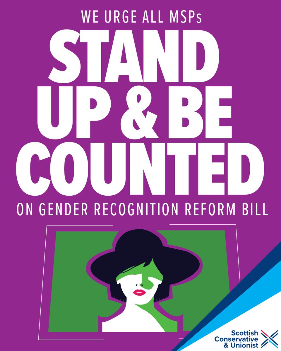 ScotTories's tweet photo. Recent polling revealed that a majority of the Scottish public are opposed to Nicola Sturgeon's Gender Recognition Reform Bill.

It’s now time for MSPs who hold concerns over the legislation to be counted and vote against the Bill. https://t.co/7iHWMQBaDf