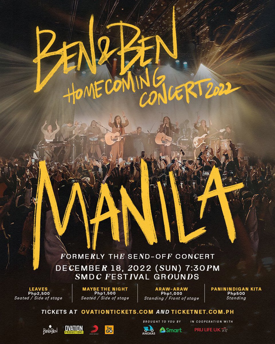 kylaragasa's tweet photo. WTS/LFB

RUSH SELLING (1) E-Tickets for BEN &amp; BEN HOMECOMING CONCERT 2022 this December 18 @ SMDC Festival Grounds

Price: 2,300 (bought for 2,700) 🫶🏻
Section: leaves, left side☀️

RFS: extra ticket

DM if interested 📩 https://t.co/2G6MGXHZth