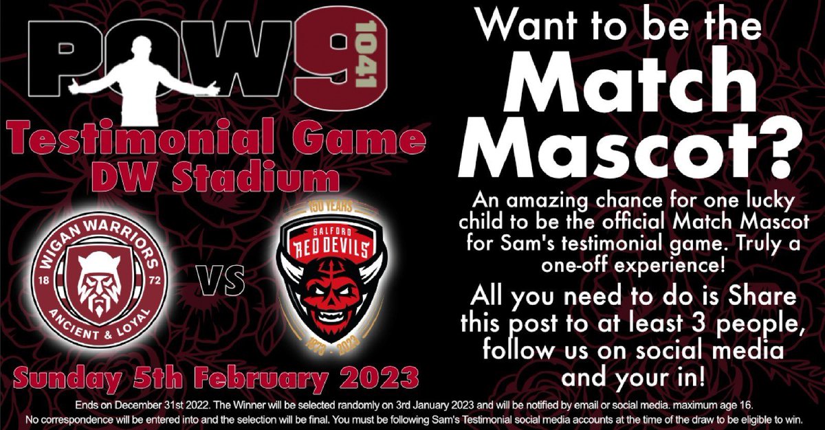 Opening Dinner and Testimonial Game coming soon <a href="/WiganWarriorsRL/">Wigan Warriors 🍒⚪️</a> v <a href="/SalfordDevils/">Salford Red Devils 👹</a> 
🍒⚪️