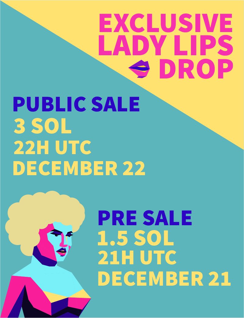 SuperStar_NFTs's tweet photo. drop of lady lips!
the public sale will be held on December 22
the pre-sale of the lady lips collection will arrive on December 21!
⭒☆━━━━━━━━━━☆⭒
#comunity #nft #nfts #nftart #nftcommunity #nftcollector #collection #nftcollector #nftcollection #nftartist #art #arte https://t.co/95Z46TcQmV