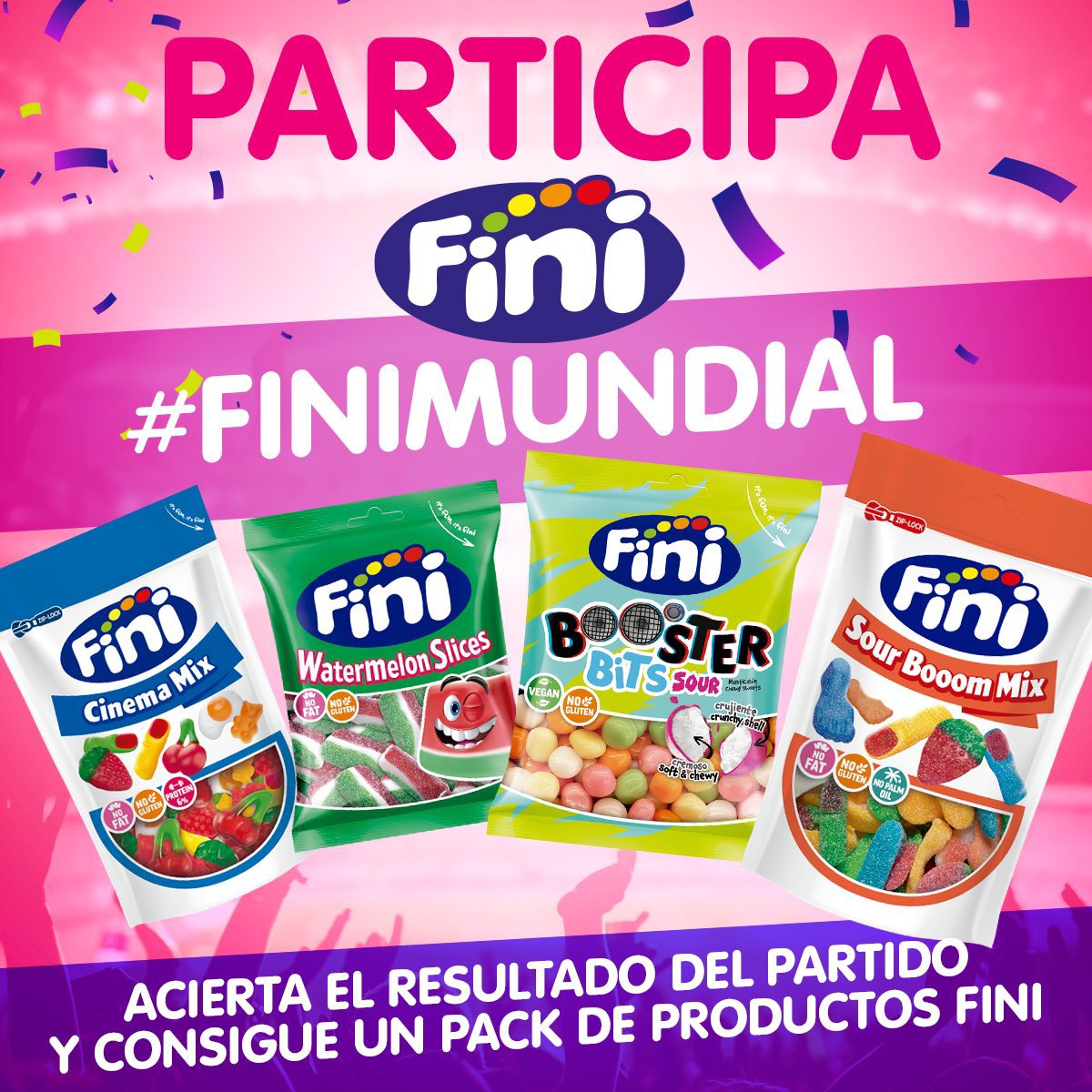Fini_golosinas's tweet image. #SORTEO ¡Llega la final a #FiniMundial! 🏟️🎉 Acierta el resultado del #ARG 🆚 #FRA y podrás ganar un pack de 4kg de productos FINI 🍭😋🙌🏼

Cómo participar:
⚽️ Haz tu apuesta del resultado del partido usando #FiniMundial
🍬 Sigue a @fini_golosinas
🔁 RT a este tweet