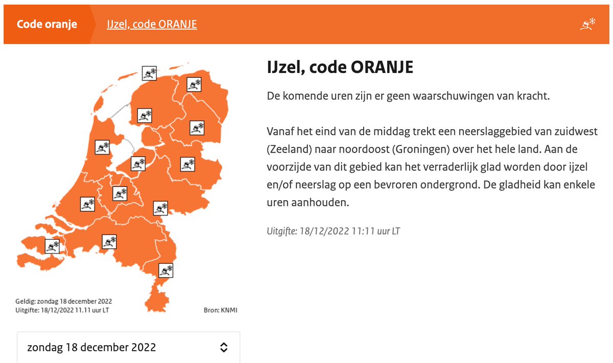 helgavanleur's tweet photo. CODE ORANJE! vanwege kans op #ijzel
Vanaf het einde van de middag vanuit het zuidwesten grote kans op verraderlijke #gladheid door #regen op bevroren ondergrond (ijzel). #weerwaarschuwing https://t.co/NJFxW8MsHv https://t.co/KLJwZfID2B