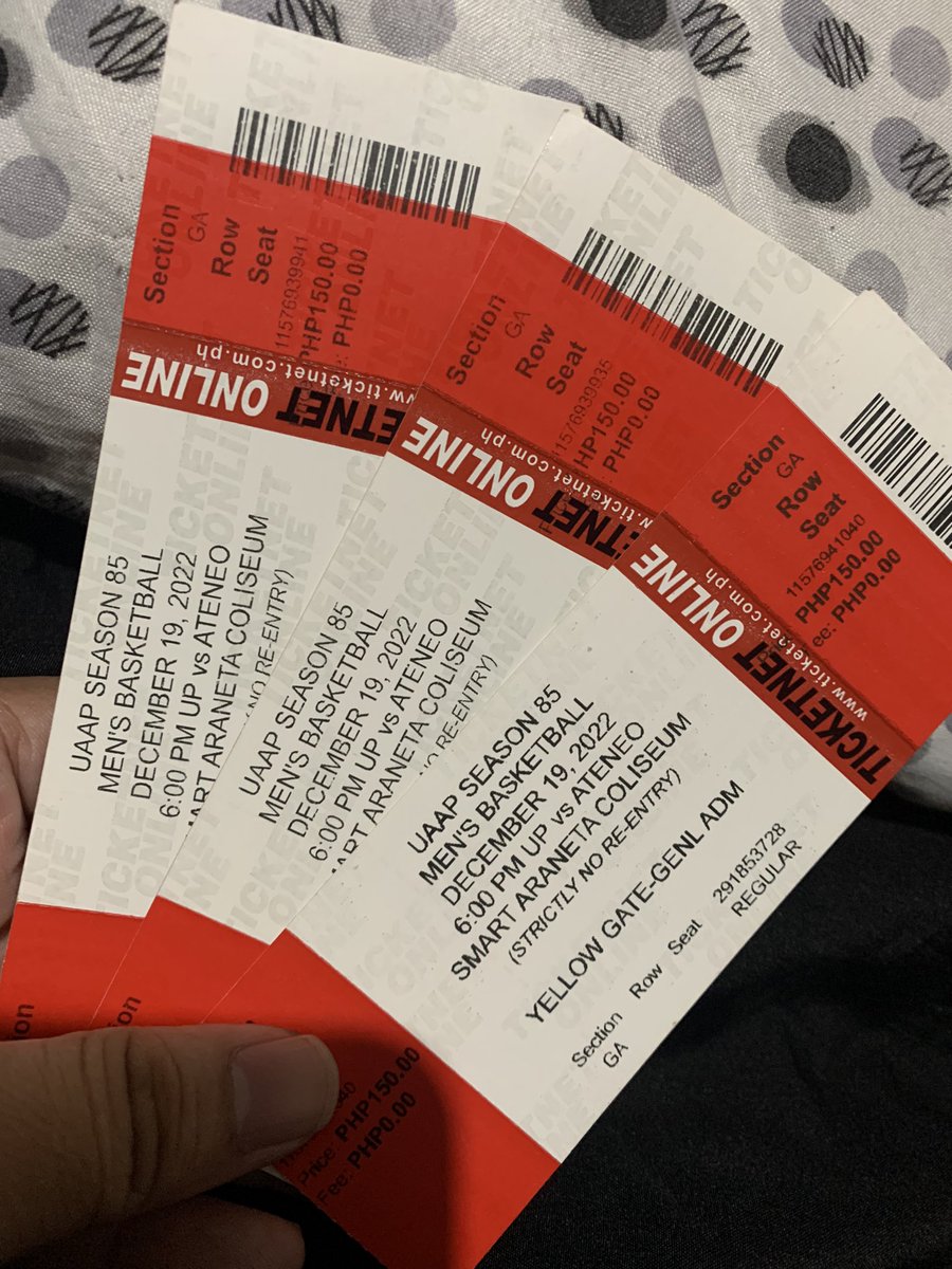 jppadddy's tweet photo. WTS LFB FOR SALE, ONHAND

LAST THREE (3) GEN AD GA TICKETS
ATENEO VS UP GAME 3 BASKETBALL FINALS
UAAP SEASON 85
DEC 19, 2022
Can send any proof you want
Can do cod via lalamove right now https://t.co/ZFJr0dPEE3