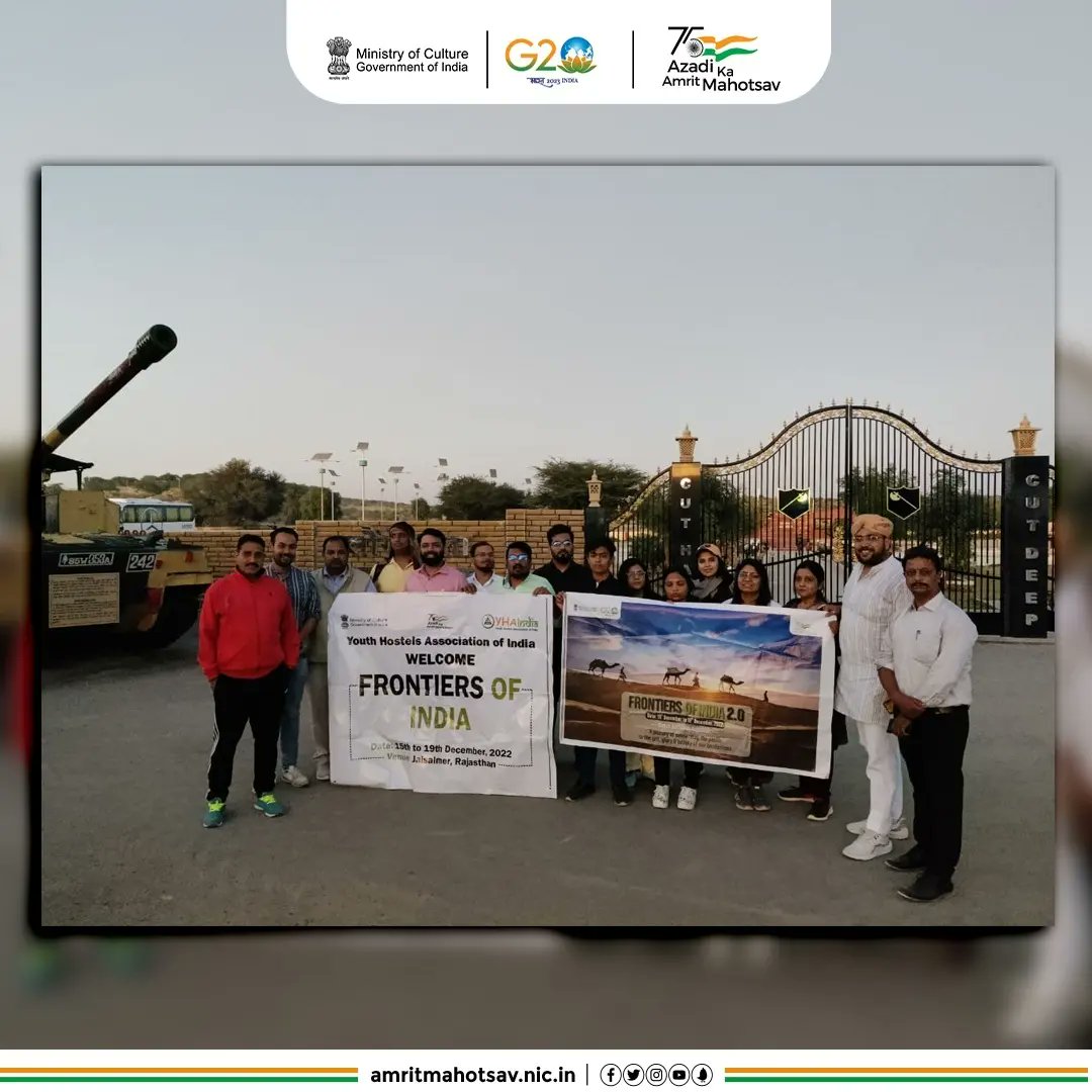 AmritMahotsav's tweet photo. The adventure continues in #Jaisalmer. Watch #FrontiersOfIndia 2.0 winners explore a unique borderland of India and connect with the culture, landscape & lifestyle of this historic dessert town
#AmritMahotsav #BordersOfIndia #MainBharatHoon @SpokespersonMoD @my_rajasthan https://t.co/ayUf1S31L0
