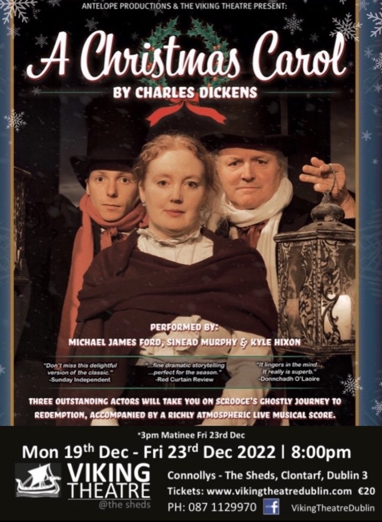 Our last show of 2022. The ever popular 🎄CHRISTMAS CAROL 🎄performed by Michael James Ford, Kyle Hixon &amp; Sinead Murphy. Happy Christmas to all our audiences who have supported us during the year 🙏 see you all in 2023 🎭 Laura &amp; Andy 🎭
