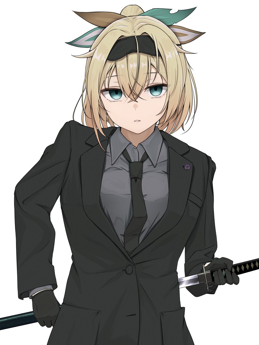 kazama iroha 1girl weapon blonde hair necktie formal suit sword  illustration images