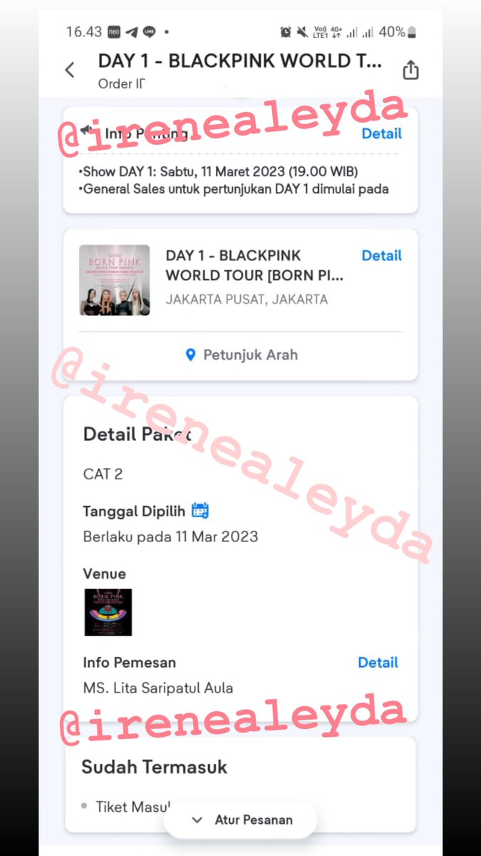 irenealeyda's tweet photo. wts bornpink jakarta day 1, CAT 2 
- dm for more info
- bayar dp 50% sisanya cod
- diurus sampe penukaran ticket (pokoknya terima rapih deh)
- dijual karna tdnya buat jaga jaga eh udah dapet yang platinum
- trusted

#BORNPINKJakarta #BLACKPINK #wts #BLACKPINKINJKT https://t.co/hl6jTHQwCL