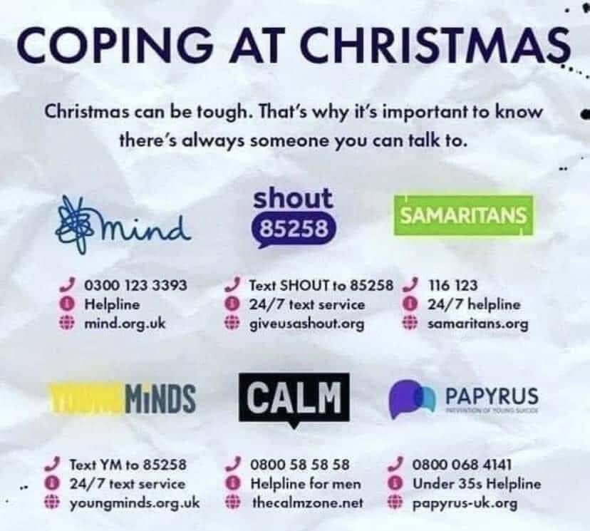 There is always someone you can talk to <a href="/MindCharity/">Mind</a> <a href="/samaritans/">Samaritans</a> <a href="/PAPYRUS_Charity/">PAPYRUS</a> <a href="/YoungMindsUK/">YoungMinds</a> <a href="/theCALMzone/">CALM</a> @GiveUsAShout