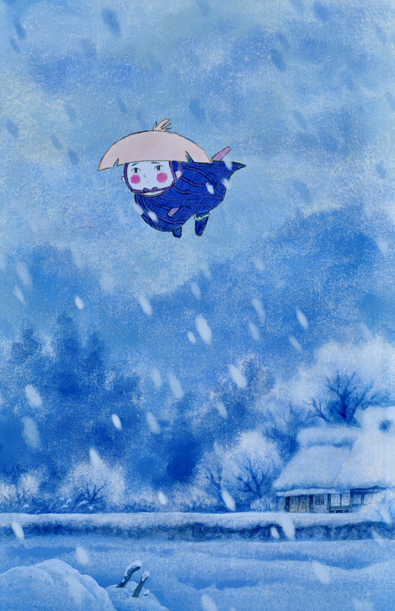 snow tree 1girl solo outdoors blush stickers snowing  illustration images