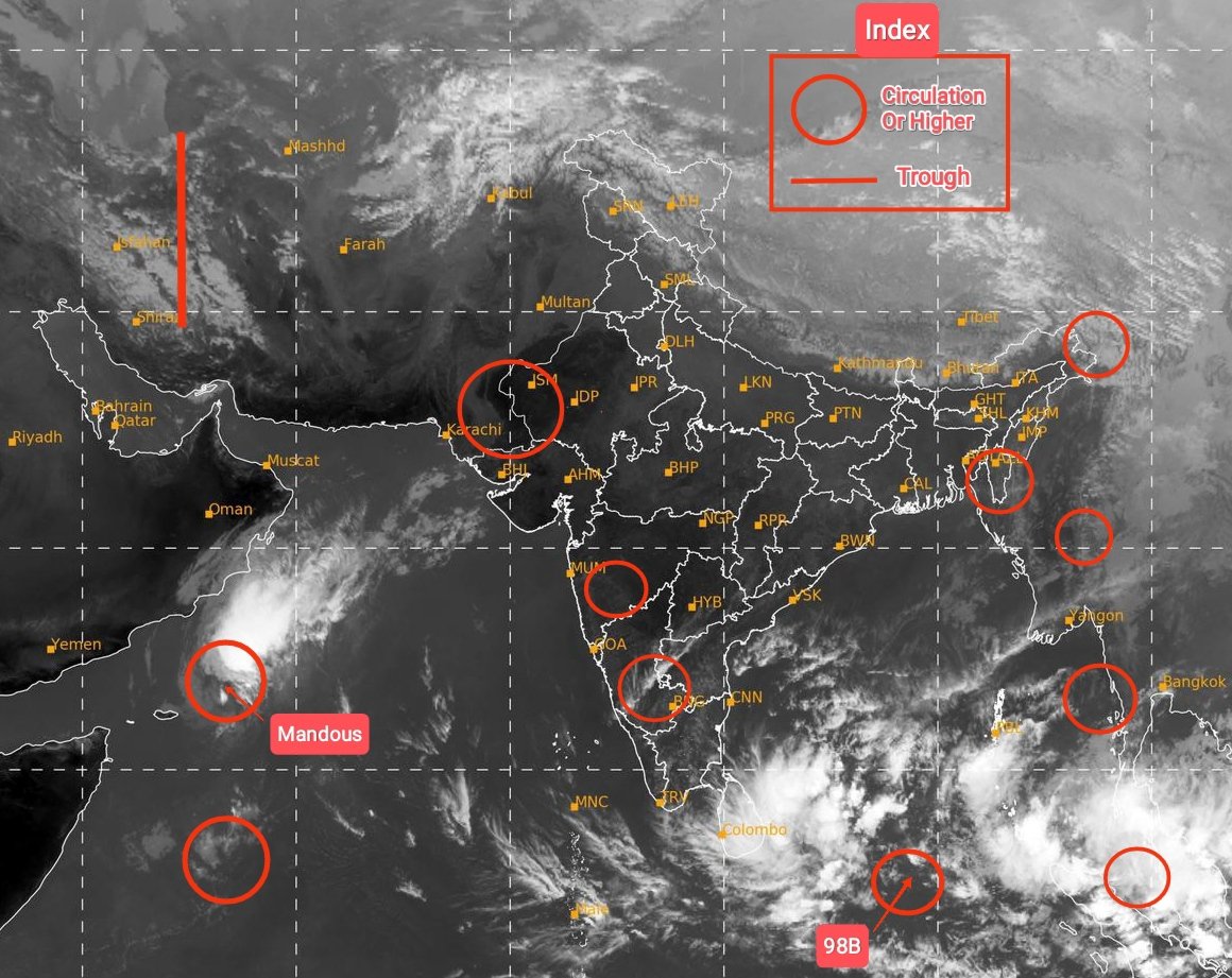 CycloneAnalyser's tweet photo. #DailyWxReport
Tropical low #98B will cause heavy rain in #Srilanka, while Remnant low of #Mandous will also cause strong winds over #Oman with some possible rainfall too
Another circulation over #MalaccaStrate will cause heavy rainfall around that area. https://t.co/S1mlm7Sher
