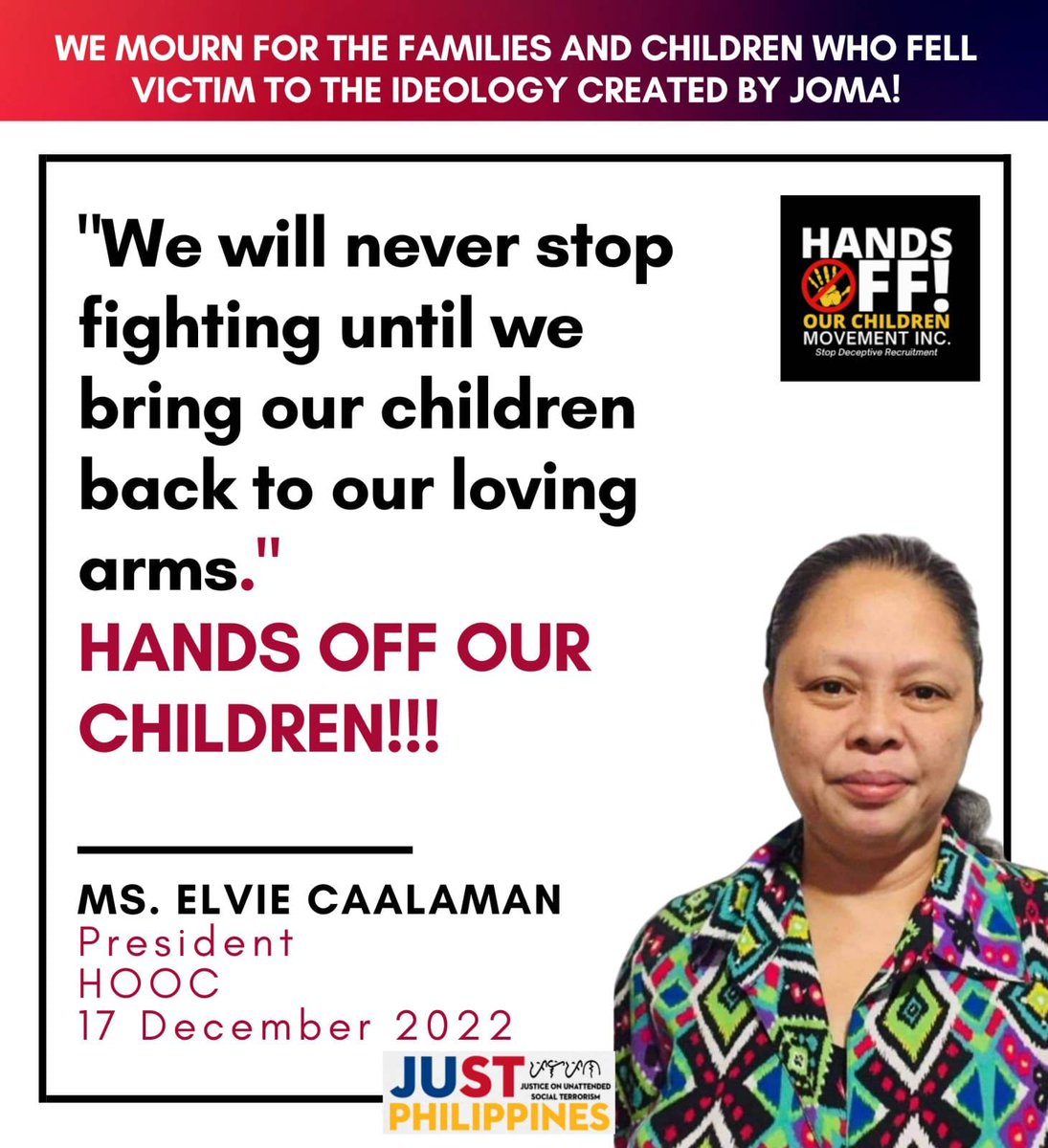 ChangeRev2020's tweet photo. Look: Hands Off Our Children (HOOC) Movement Statement on the Death of JOMA Sison!
#JOMASisonIsNotAHero! https://t.co/nSAp8OwEDB
