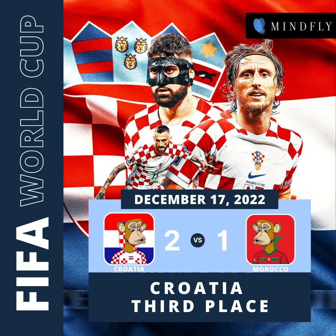 Mindfly_art's tweet photo. Congratulations Croatia won the third place in FIFA World Cup 2022!!
Let's stay tuned for the final today .....
#fifaworldcup2022 #soccer #nft #metaverse #crypto https://t.co/eX6ospxI4Z