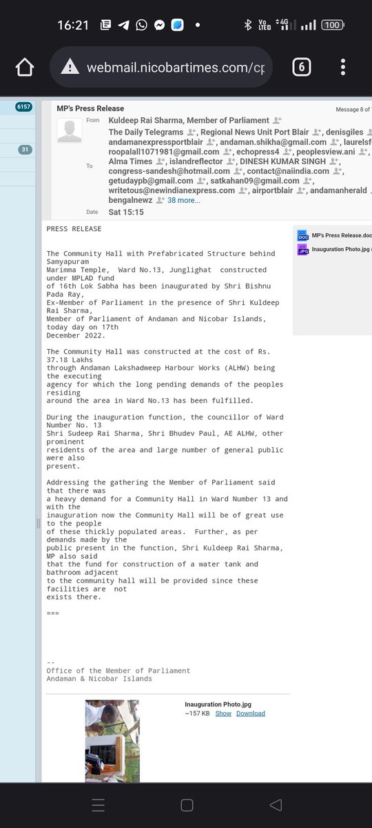 nicobartimes's tweet photo. @AndamanMeme @KuldeepRSharma @andamanmp @BJP4AnN @INC_AnN @AndamaniTimes @IYCAndaman @BJYM_ANI @Digital_Andaman @MF4AN News was based on a Press Release received from the office of the Member of Parliament. Na galti se mistake hain na IT Cell hain... https://t.co/URnjpcW920