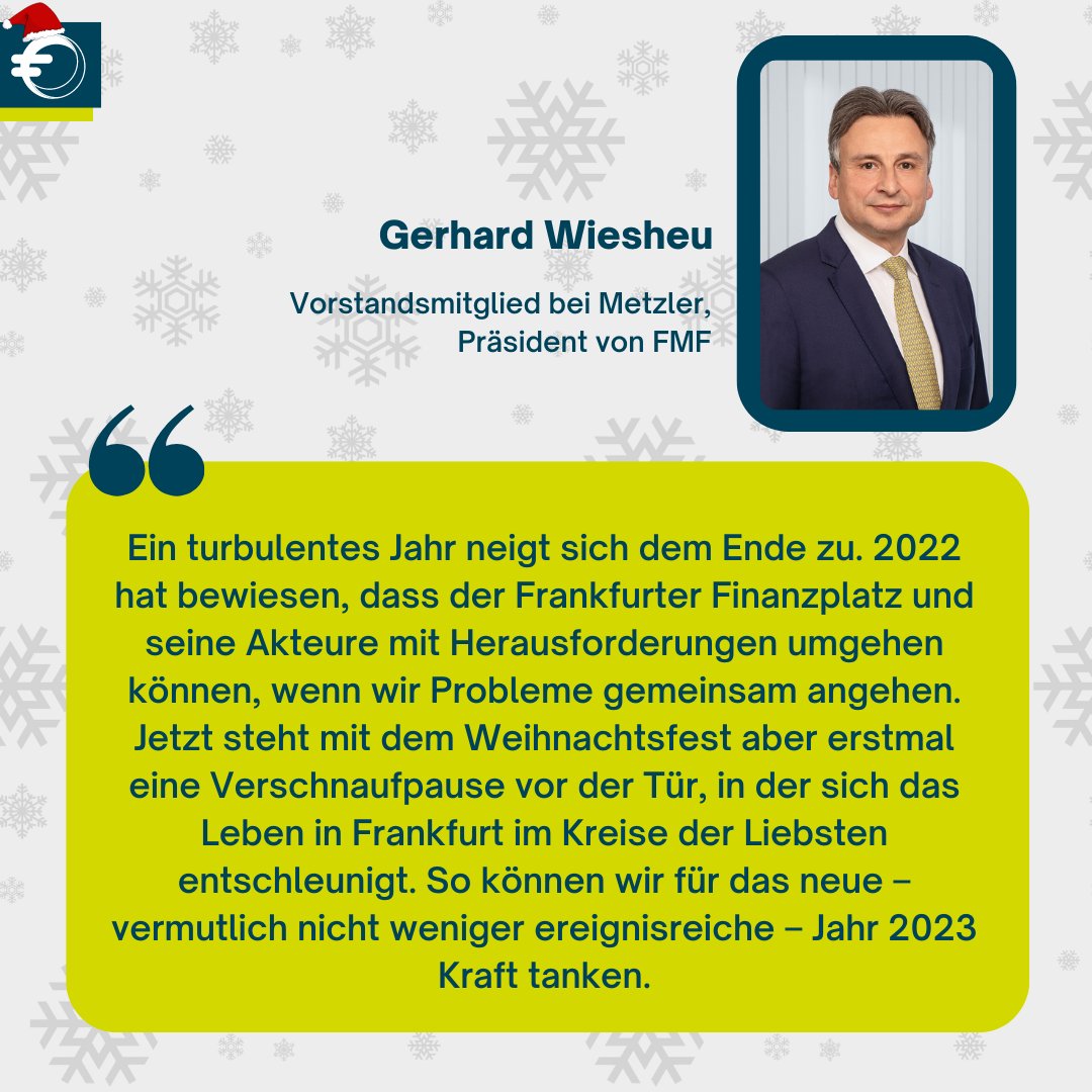 Unsere Mitglieder erzählen, was #Frankfurt Rhein-Main an #Weihnachten für sie persönlich ausmacht.🎄
Danke an Ulrike Bischoff von @Helaba, <a href="/RalfHeim/">Ralf Heim</a> von <a href="/Fincite2020/">Fincite</a>, <a href="/eddavogt/">eddavogt</a> von <a href="/boersefrankfurt/">Deutsche Börse</a> und FMF-Präsident Gerhard Wiesheu von <a href="/BankhausMetzler/">Bankhaus Metzler</a>!
Einen schönen 4. Advent🕯️