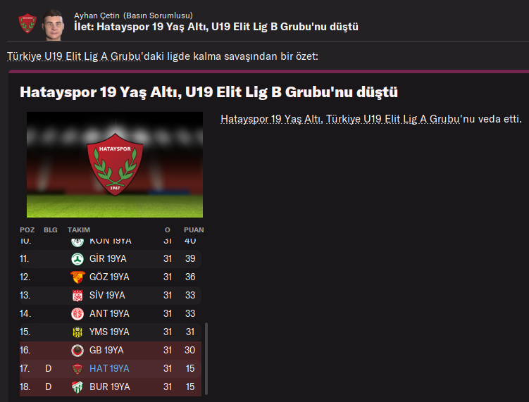 Teysir23's tweet photo. Son dakika;
Teysir hoca, Hatayspor futbol altyapısında yerleştirmeye çalıştıkları futbol kültürünün, modelinin detaylarını paylaştı. #footballmanager https://t.co/Ta4J8SmOQf