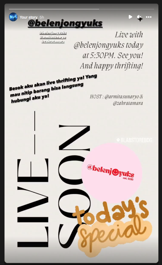 Live in a bit with @belenjongyuks IG with your host <a href="/armitasunaryo/">ARMTSNRY</a> <a href="/zahratamara/">zahra tamara</a> happy thrifting ya!