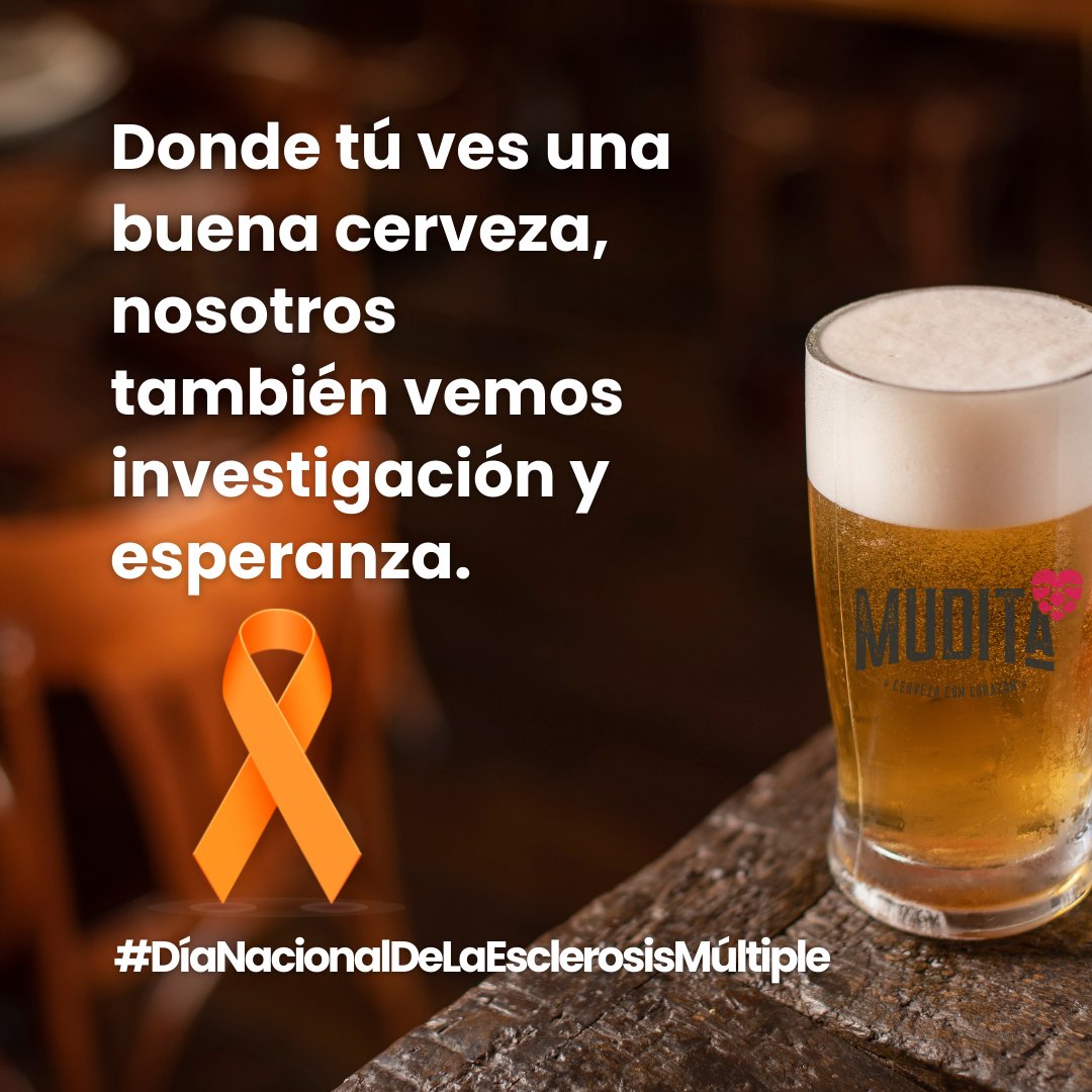CervezaMudita's tweet image. Hoy es el #DíaNacionalDeLaEsclerosisMúltiple, una enfermedad que afecta a unas 55.000 personas en España y para la que, en la actualidad, aún no existe cura. 

#CervezaMudita destina el 60% de sus beneficios a la investigación de la #EsclerosisMúltiple 🔬.