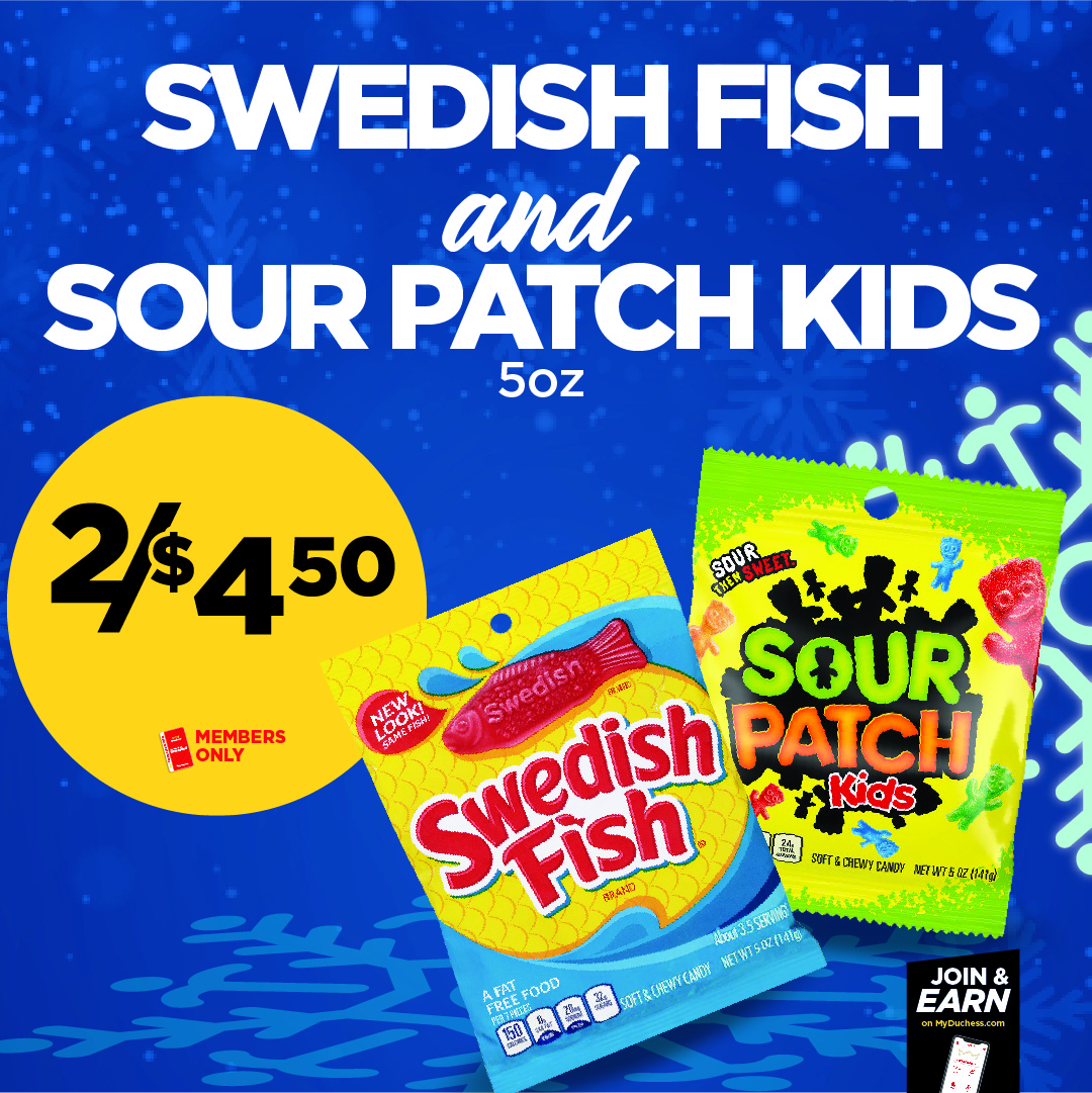 duchessshoppe's tweet photo. Sweet and Sour! Grab 2 Swedish Fish and Sour Patch Kids 5oz for $4.50! https://t.co/lCdv39lsY7