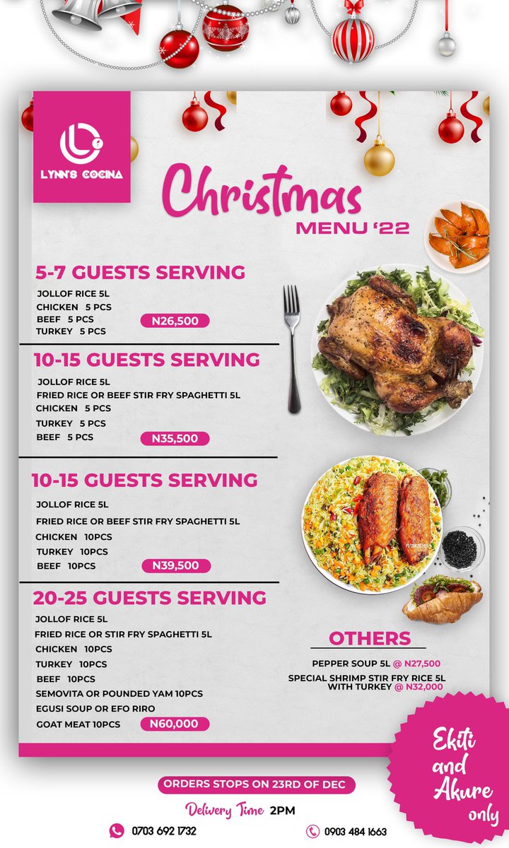 LynnsCocina's tweet photo. Christmas is finally here💃🏻 and we have amazing menus for you to enjoy this festive season,you would not want to miss these amazing deals and delicious meal offer 😋...https://t.co/9qBdFSAPAk https://t.co/DWrZGGqWTA