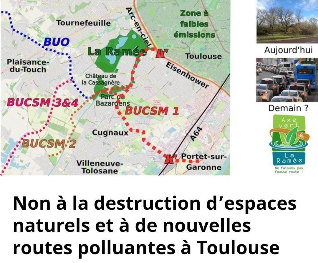EELVToulouse's tweet photo. Week-end de mobilisation nationale contre les projets routiers destructeurs  ✊️ 
A #Toulouse, BUCSM, BUO, autoroute Tlse Castres etc
#ChoisirNosMobilites
#LaDerouteDesRoutes
Et on continuer à signer ⤵️
https://t.co/cPiAyHkGCe https://t.co/6DKP5ofc64