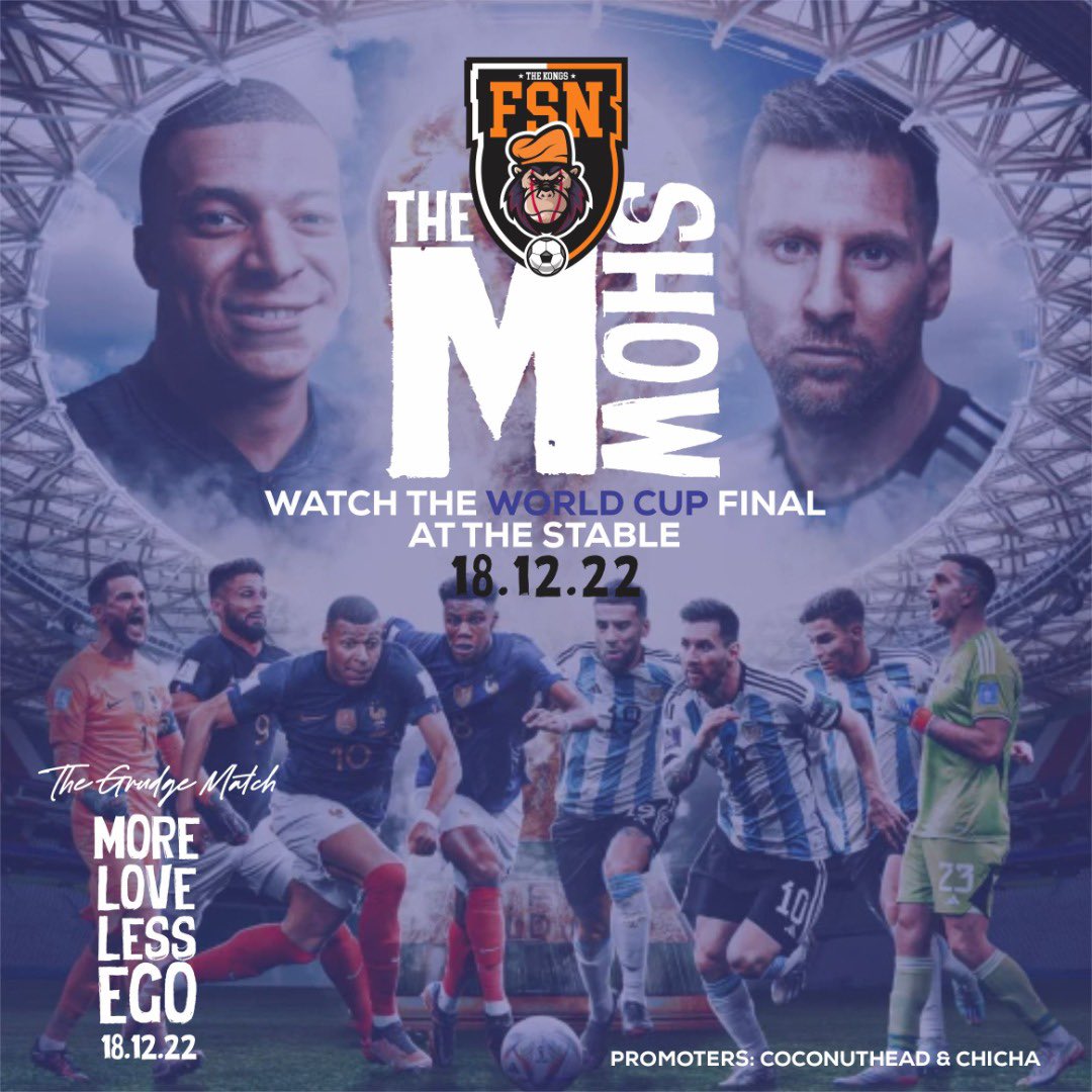 fsn_club's tweet photo. As the World Cup draws its curtain today in Qatar, FSN also officially draws its curtain for the year today at Stable.

It’s going to be a movie

Watch two games live simultaneously #WorldCup #FIFAWorldCup #FinalDay https://t.co/VOEiLAgNjX