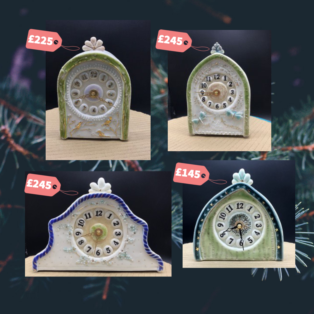 Day 18. We are offering a special winter sale on handmade porcelain clocks created here in Somerset by Sarah Heywood. Come to the gallery in Wells to see them first hand or check out the work for sale online: online.a2gallery.co.uk #Ceramics #pottery #clocks