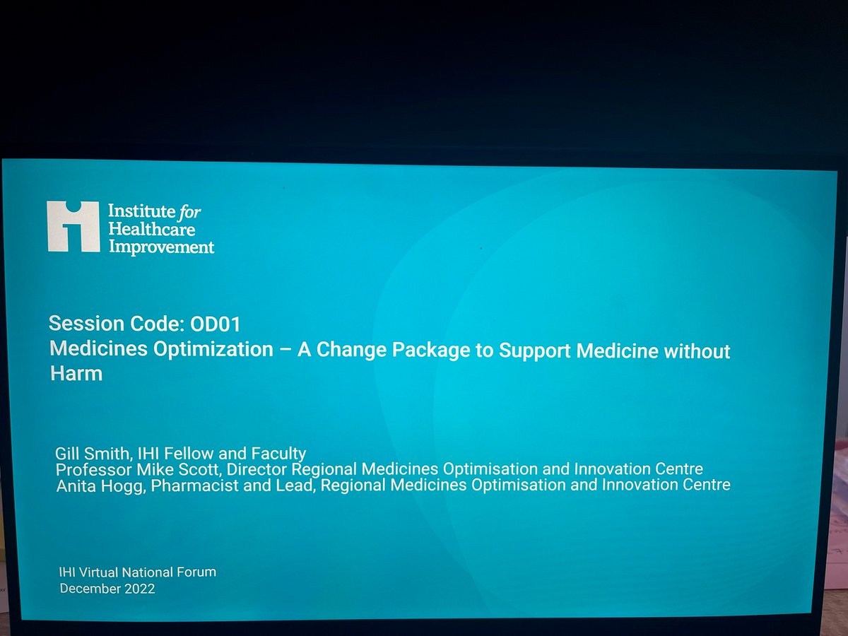 Got to present at the IHI National Forum on the Medicines Optimization Change Package-Medicines without harm.  Benefits for organizations, patients &amp;  environment and great synergy with the  4 M's framework of Age Friendly Health Systems. <a href="/TheIHI/">Institute for Healthcare Improvement (IHI)</a> <a href="/MOICNI/">MOICNI</a> <a href="/HSCQI/">@HSCQI</a> @gillsmith_smith