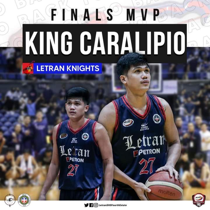 LSHSTheTemplar's tweet photo. ARRIBA KNIGHTS! 🔵🔴

All hail and welcome the NCAA Season 98 men’s Basketball Finals MVP, King Caralipio, and Coach of the Year, Coach Bonnie Tan. 🥁

CONGRATULATIONS, LETRAN KNIGHTS! 🏆

#NCAASeason98
#20thBanner
#ThreePeatChampions
#KnightsForThree
#BELI3VE
#LetranFourthEstate https://t.co/T2eIitvEvA