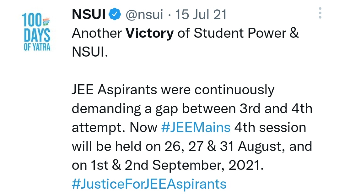 HarshBisaria's tweet photo. NSUI is the only and the very first students' organisation which always raises the students issues and succeeds in getting them resloved from the Govt. Don't worry students, we will fight for you &amp; you will definitely to get the relaxation.
#JEEMains #JEE2023 #JEEMain2023inApril https://t.co/5UTKvrT80n