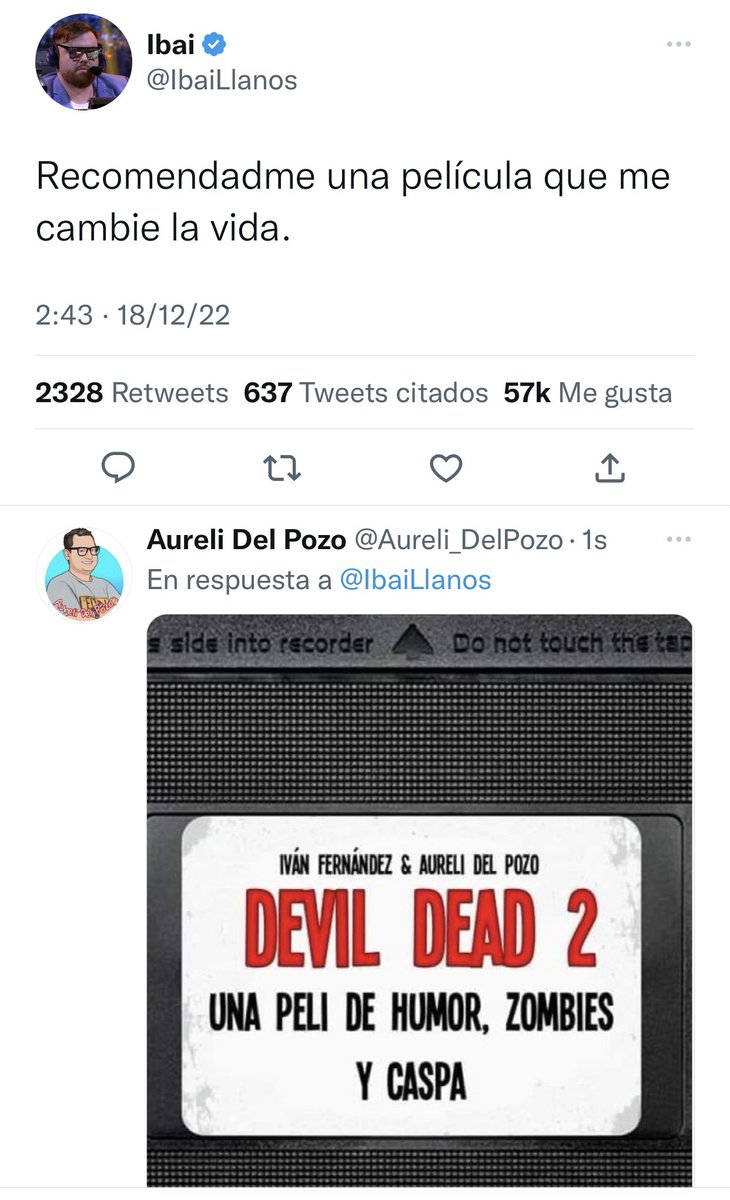 Aureli_DelPozo's tweet photo. La película que cambiará la vida a @IbaiLlanos …No ha especificado si para bien o para mal 😂🤣 #DevilDead2 #ibai #pelicula https://t.co/U6DEnyh7Ww
